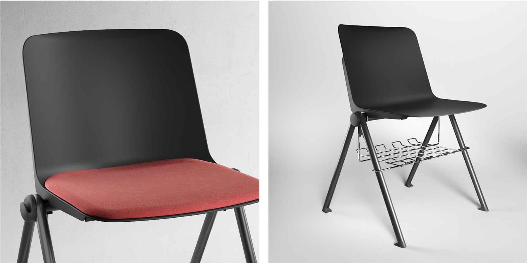 silla negra con galleta roja